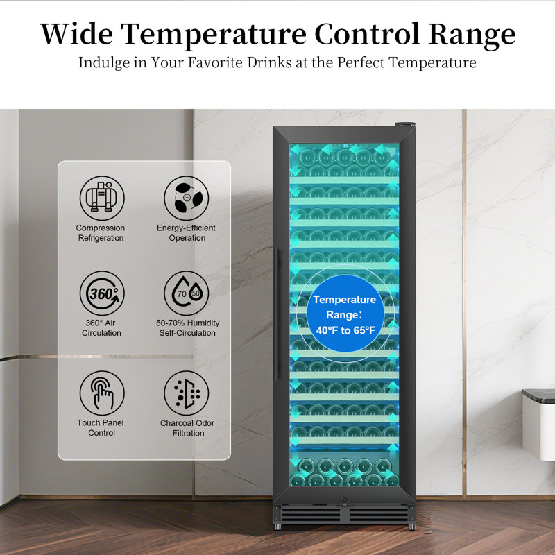 24-Inch Wine Refrigerator – 154-Bottle Tall Wine Fridge For Built-In Or Freestanding Cooler Use With Professional Compressor, Low Noise, Fast Cooling, And Intelligent Temperature Memory
