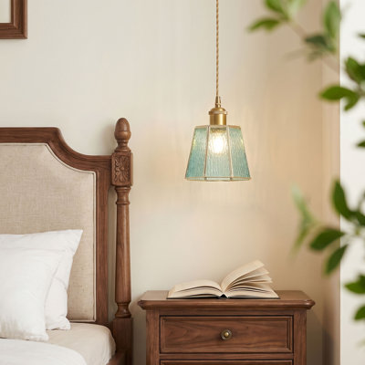 1-Light Blue Glass Iron Dimmable Pendant Lamp