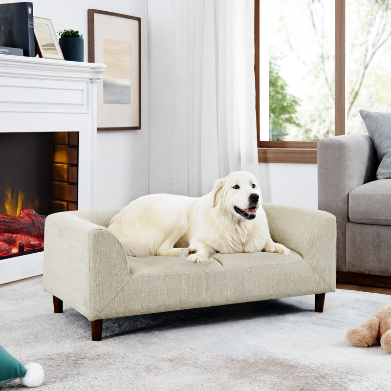Canapé pour animaux de compagnie avec dossier et accoudoirs, Beige