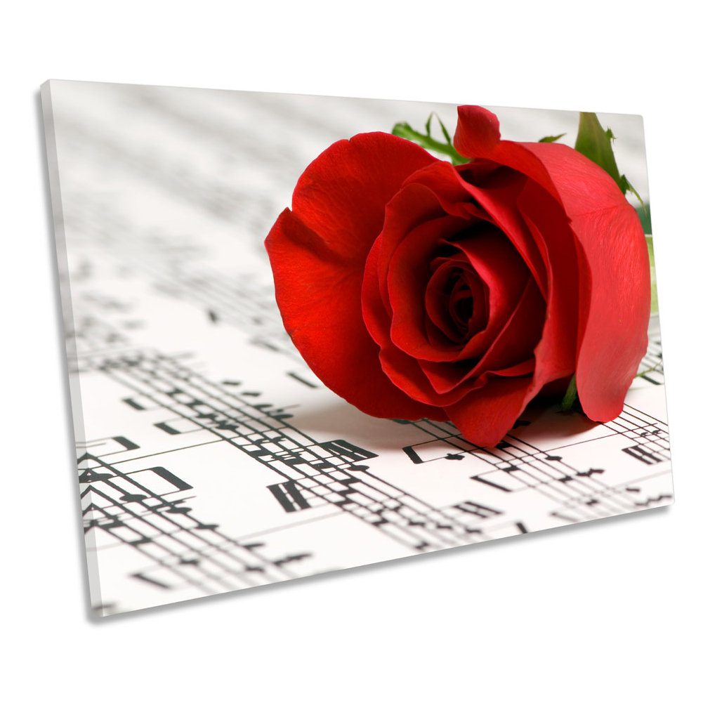Ebern Designs Rose Music Sheet Flower Floral CANVAS WALL ART Box Framed ...