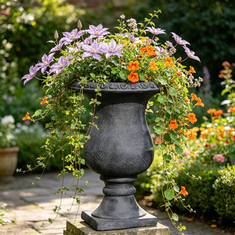 Urne de jardin d'extérieur avec trou de drainage et bouchon pour jardin, patio et porche Antin