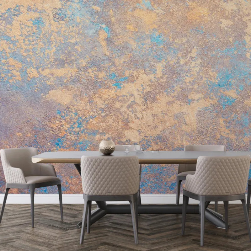 Murale patinée rustique bleu doré, L 138 po x l 105,96 po