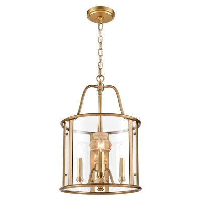 21 inch Wellsville Landern Pendant in Natural Brass with Natural Solid Wood Center Column
