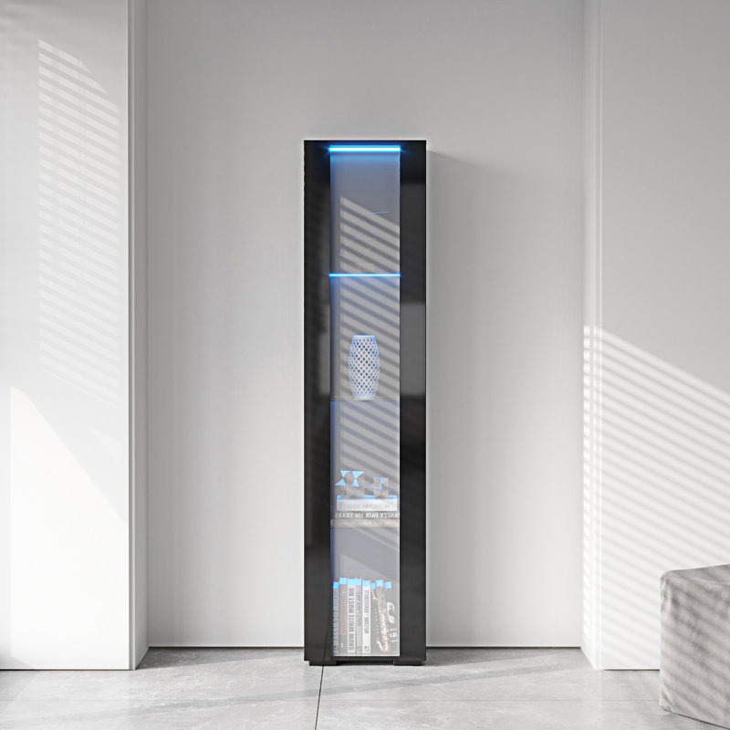 Armoire latérale avec lampe à bande en aluminium, Noir