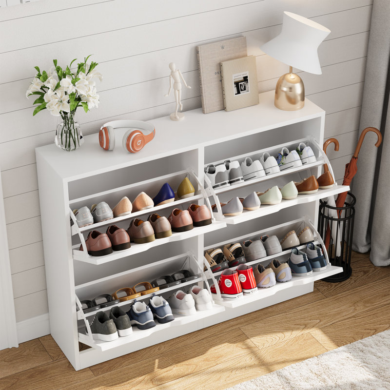 Shoe Storage Cabinet with 4 Flip-Out Drawers