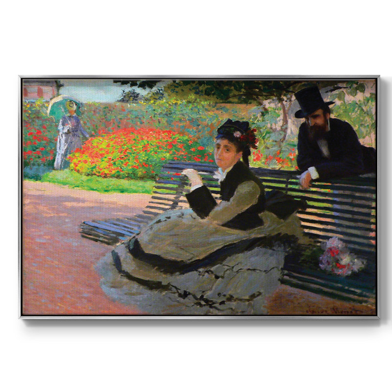 Camille Monet sur un banc de jardin, reproduction d'art sur toile, H 27 po x l 41 po x P 2 po, Argent