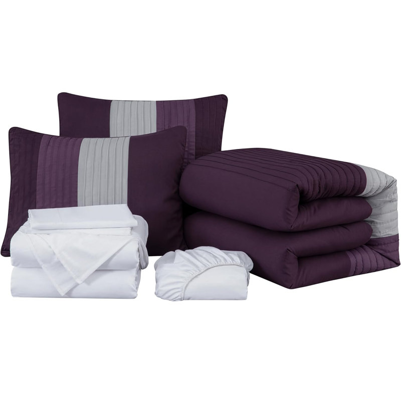 Queen Purple and Gray Microfiber Bed in a Bag Comforter Set