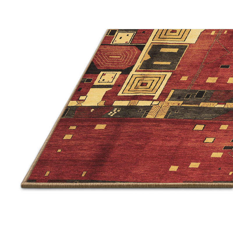 Tapis oriental tissé à la machine Planell en beige / rouge / vert, Rectangle 7 pi x 9 pi