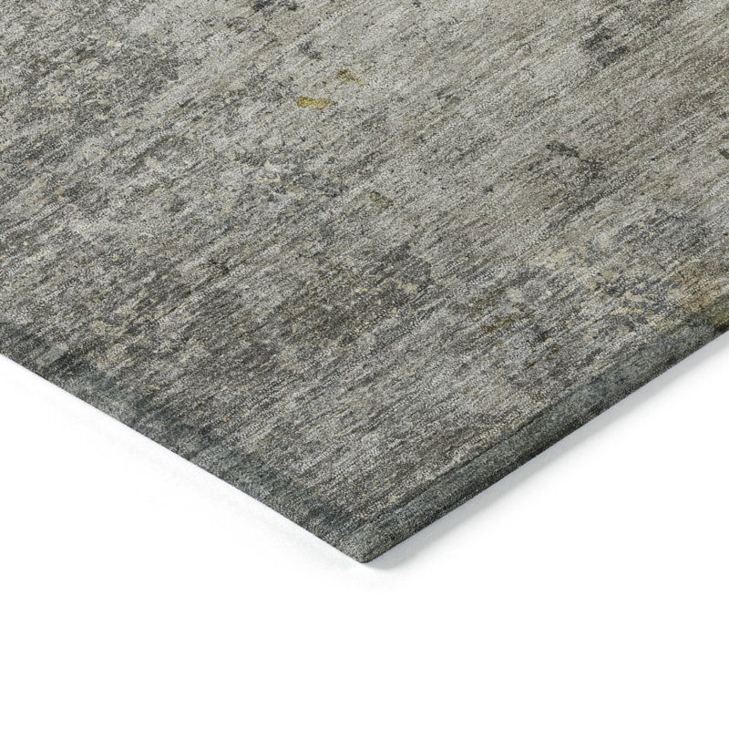 Tapis d'intérieur rond lavable abstrait 8 pi gris