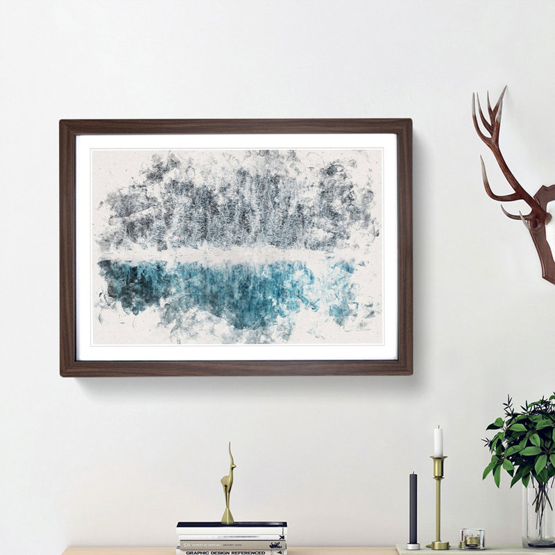 Forest Reflecting in Lake Louise - Picture Frame Painting Print, Walnut Framed, 36cm H x 48cm W x 2cm D