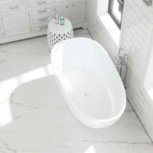59.1" L X 30.7" W X 21.3" H Matte White Freestanding Solid Surface  Bathtub SWBT02-5931