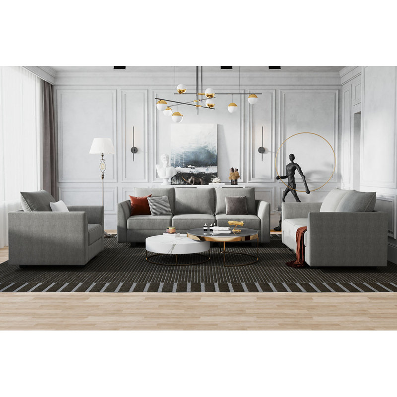 Nikitas 3-Piece Polyester Blend Sofa Set, Gray Polyester Blend