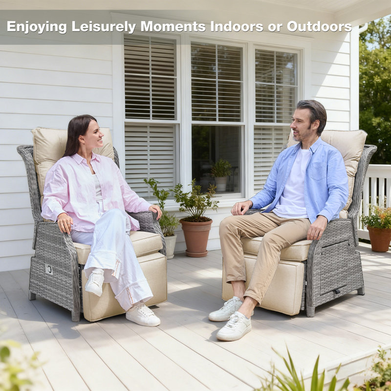 Outdoor Lounge Chair with Ottoman, Beige