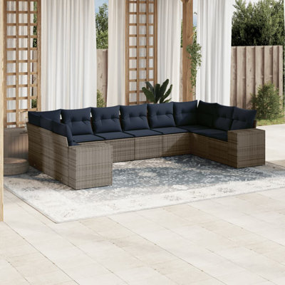 Ensemble de canapé de patio 11 pièces avec coussins en rotin de polyester brun