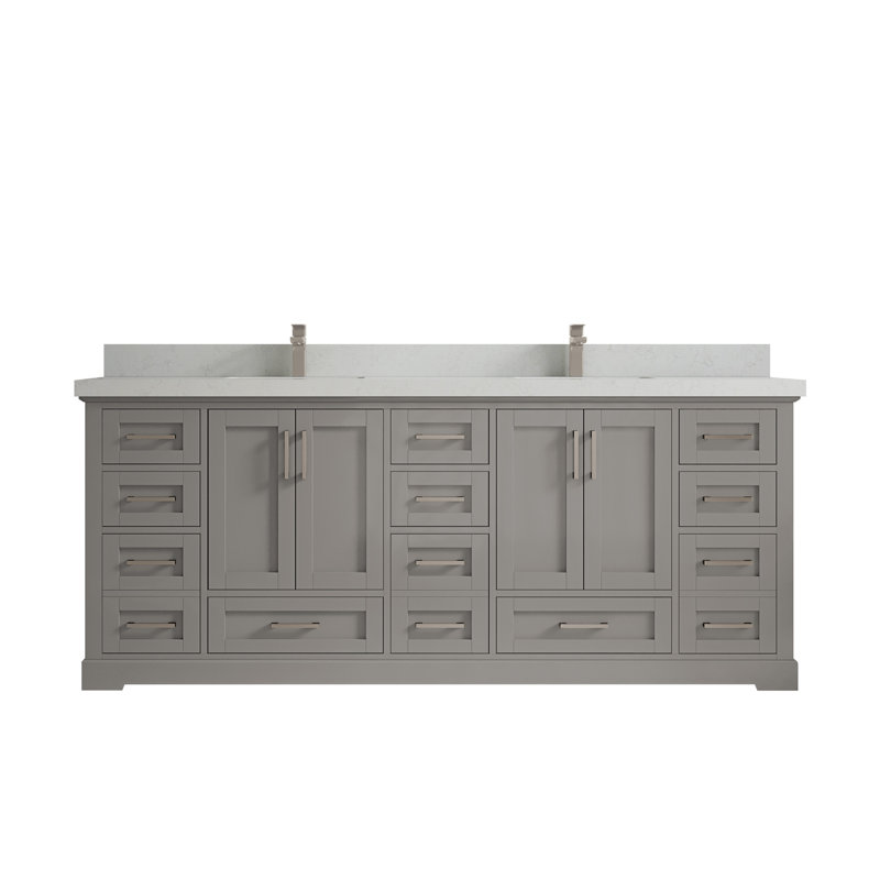 Esin 84'' Double Bathroom Vanity with Quartz Top, Carrara
