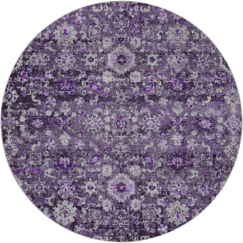 Tapis oriental à poils longs de qualité supérieure lavable à la machine ADS651, Purple, 8' Round