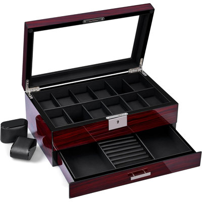 12 Slot Watch Cases for Men, Watch Box with Large Lid Jewelry Box