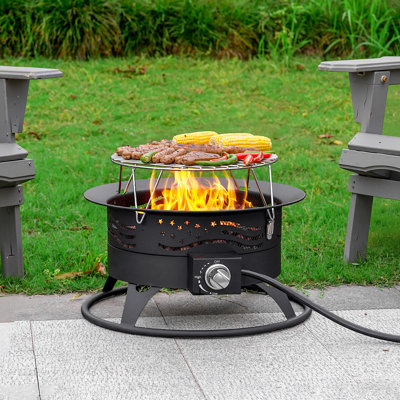 Foyer d'extérieur au propane sans fumée de 20 pouces avec grille et couvercle de barbecue
