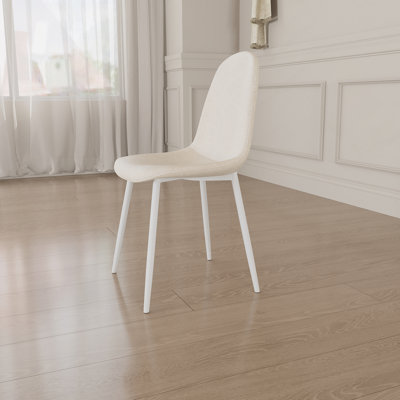 Ensemble de 4 chaises de salle à manger, chaises d'appoint modernes avec siège rembourré en tissu de lin, chaise de cuisine en forme de cuillère avec pieds en métal blancs pour la salle à manger (beige)