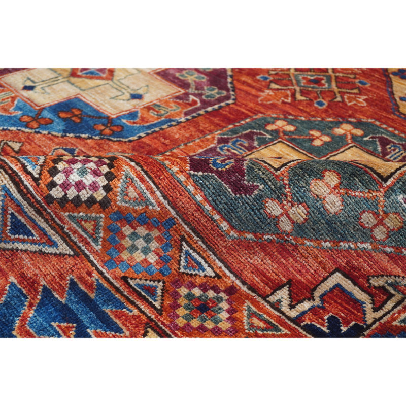 Hand Knotted Wool Southwestern Area Rug in Black/Cream/Red/Blue