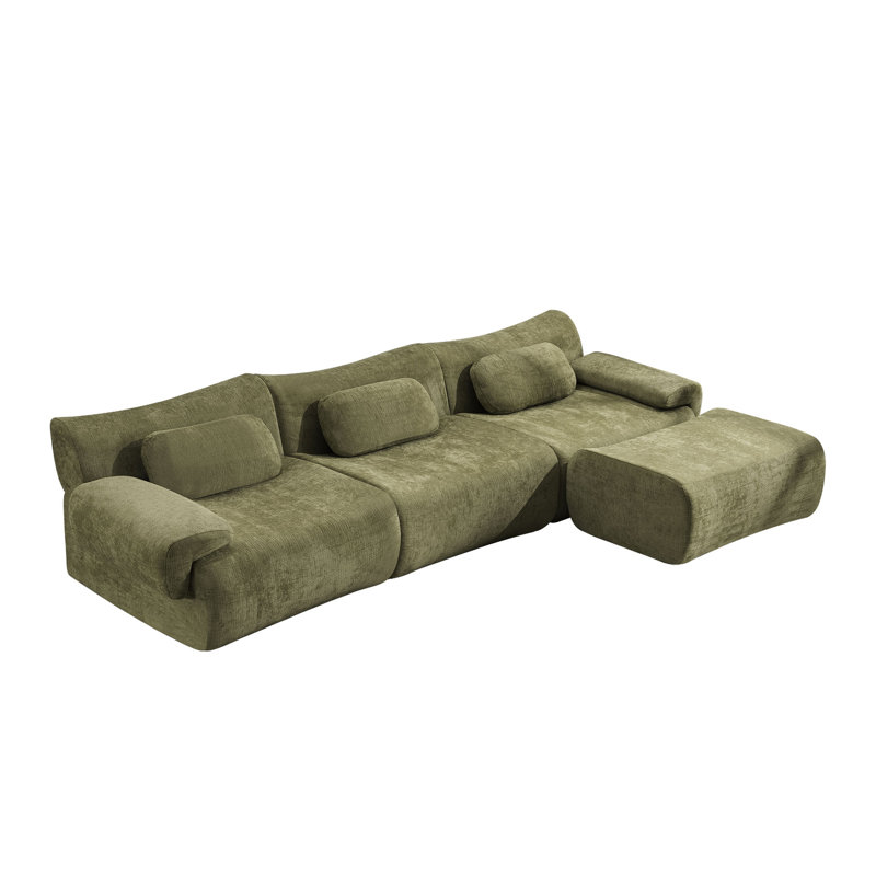 Canapé modulaire en L 107 po, aucun assemblage requis, Chenille verte