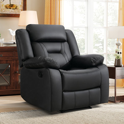 Chelliah 36.6" Wide Modern and Overstuffed Black Faux Leather Manual Wall Standard Recliner