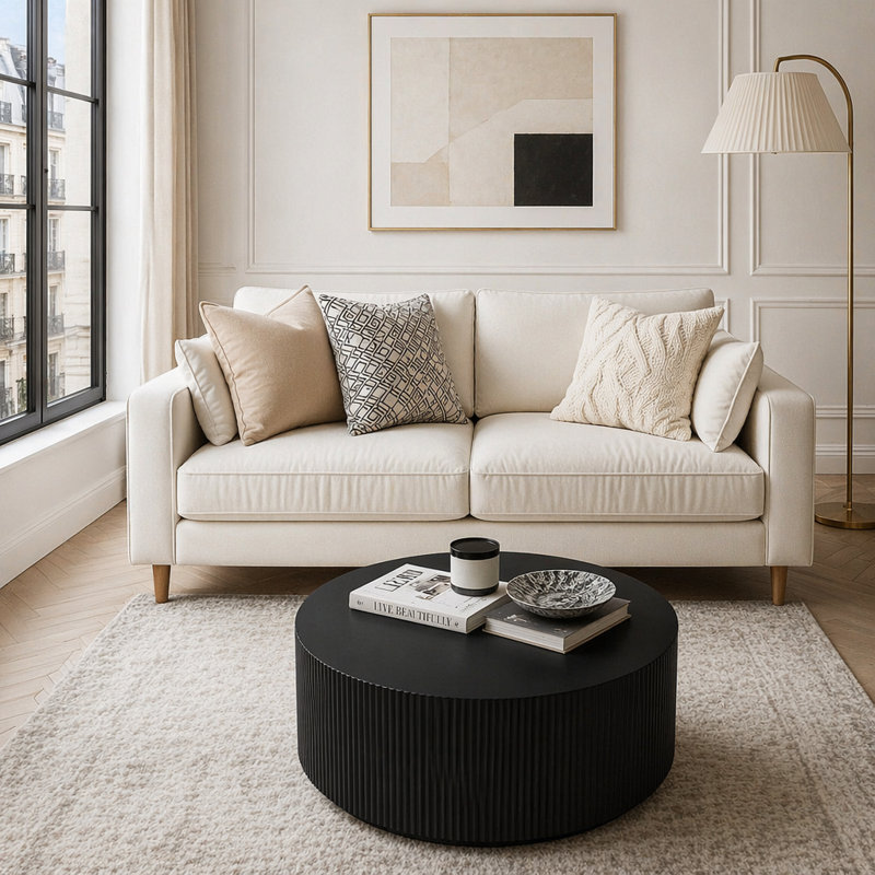 Bloxson Stylish and Minimalist Wave Stripe Coffee Table, Modern Round Coffee Table, Drum Circle Coffee Table for Living Room, Bedroom