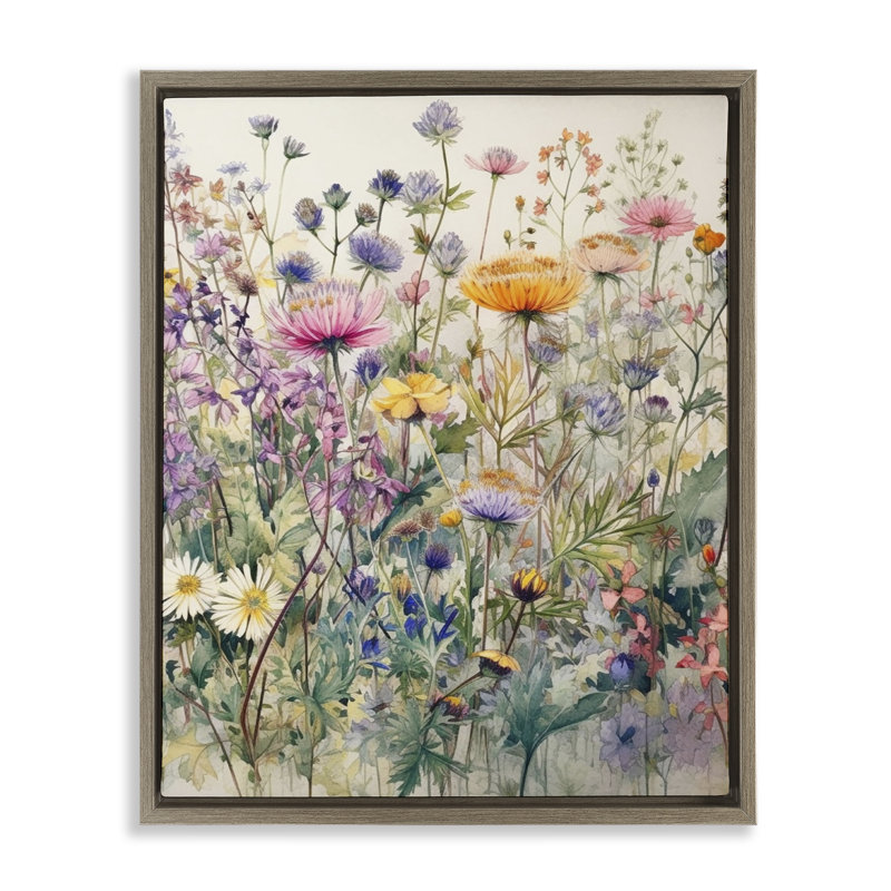 "Mixed Wild Flowers", art mural encadré par Ryley, H 21 po x l 17 po, Cadre flottant orme Montalcino
