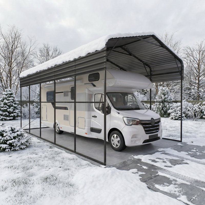 14 x 20 FT Heavy Duty Metal RV Carport, Galvanized Steel Outdoor Carport with Durable Roof, Wind & Snow Resistant 2-Car Shelter for RV, SUV, Truck, Boat & Outdoor Storage