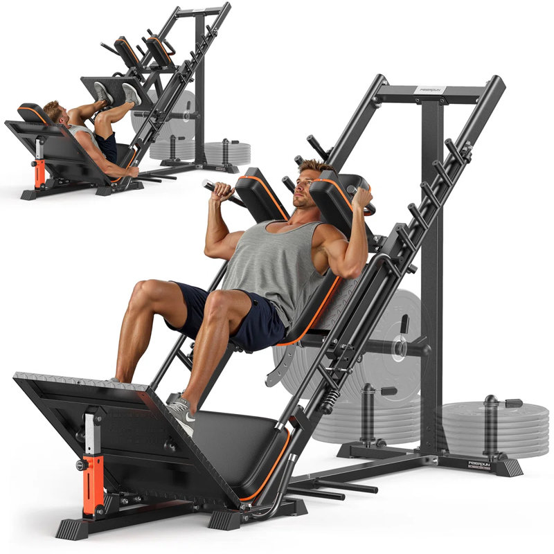 Plaque pour pare-chocs olympique Feierdun de 55 lb, presse à jambes 3-en-1 et machine de squat Hack, système de gymnastique à domicile d'une capacité de 1200 lb