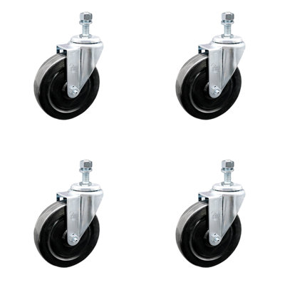 Rubber Wheel Swivel 12mm Threaded Stem Caster Set 2 Brakes SCC