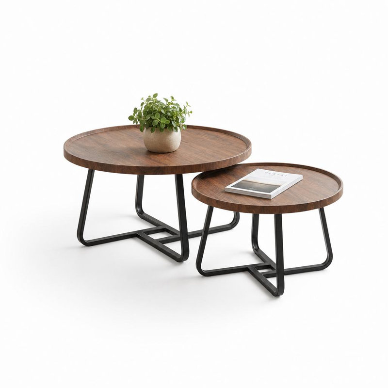 Ensemble de tables basses 2 pièces Modern Modern, centre en bois avec structure en métal