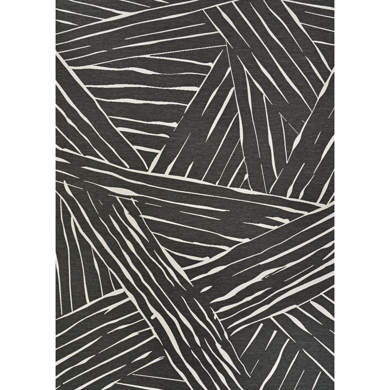 Tapis d'extérieur tissé à plat abstrait gris anthracite Dolce, Rectangle 8 pi 1 po x 11 pi 2 po