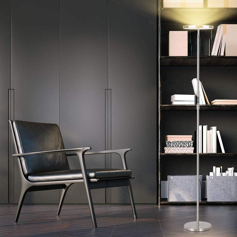 Lampe torchère moderne sur pied 30W, 3 températures de couleur, télécommande et contrôle tactile, Argent argent