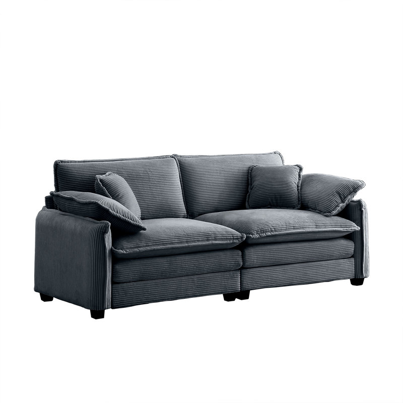 Hunter Corduroy 2-Seater Sectional Sofa with Pillows & Cushions