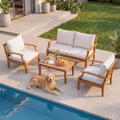 Solid Wood 400 - Person Patio Conversation Set with Cushions