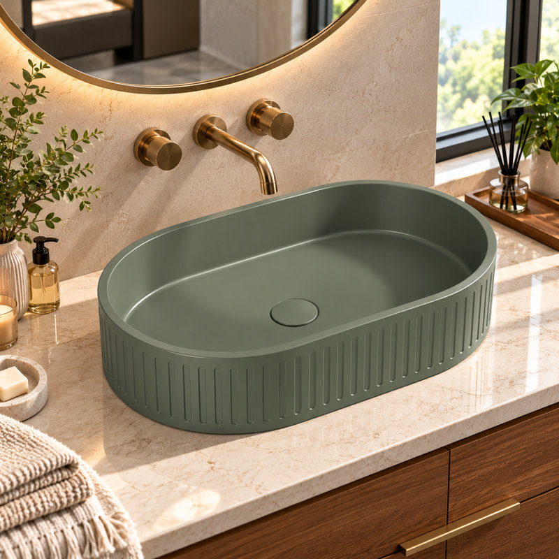 Lavabo de salle de bain ovale moderne en béton vert foncé Kakusiga