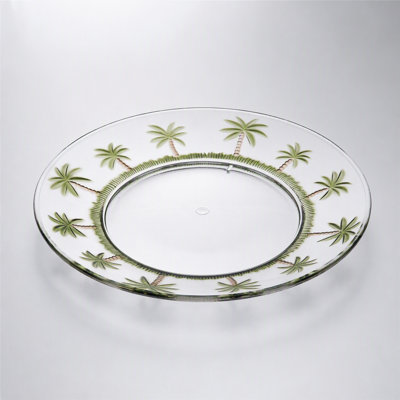 Assiettes plates de 23 cm (9 pouces) en acrylique transparent, motif de palmier, ensemble de 4, réutilisables, incassables, sans BPA, compatibles lave-vaisselle