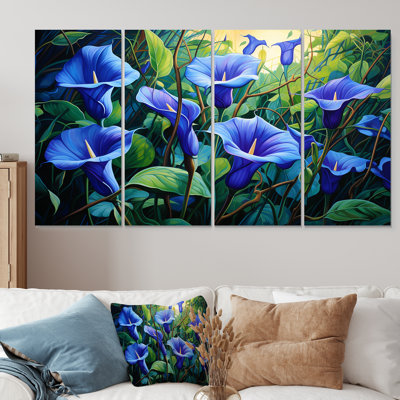 «Purple Morning Glory Blossom Burst I», art mural sur toile 4 pièces