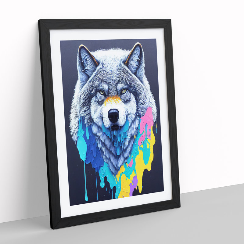 Wolf Paint Drips No.2 Abstract - Painting, 64cm H x 46cm W x 2cm D, Black Framed Paper
