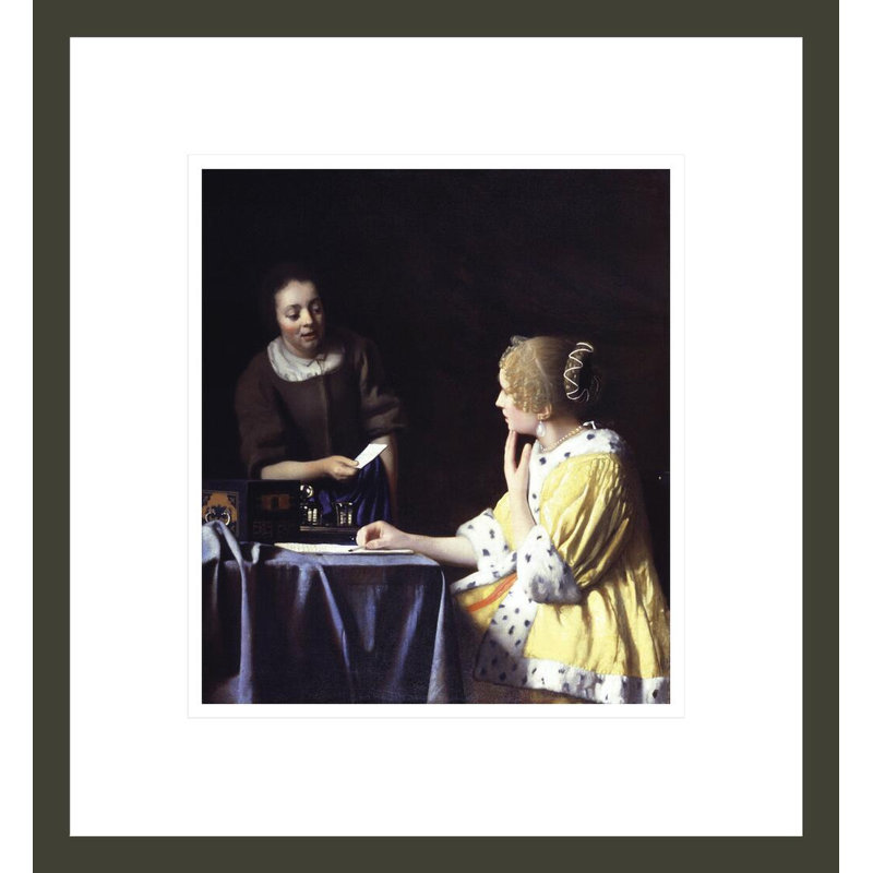 «Lady with Her Maidservant tenant une lettre» par Johannes Vermeer, impression giclée encadrée, 14.89" H x 13.75" W