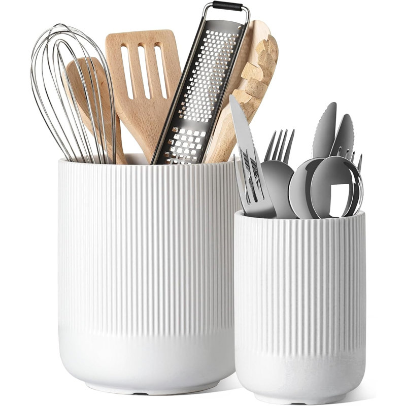 Ensemble de 2 porte-ustensiles en céramique blanche