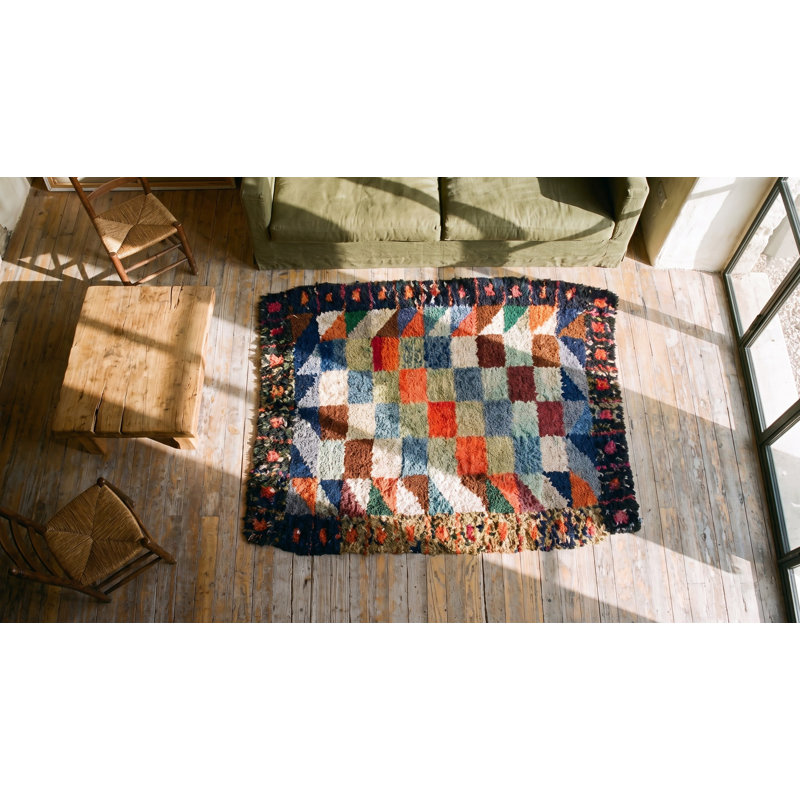 American Hooked Multicolor Antique 1890s Wool Small Scatter Size Rug
