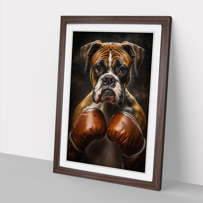 Boxer Dog Romanticism - Single Picture Frame Print on Wood, 34cm H x 25cm W x 2cm D, Walnut Framed