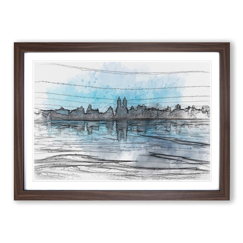 View of New York in Abstract - Picture Frame Graphic Art Print, Walnut, 35cm H x 50cm W x 2cm D