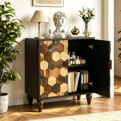 Buffet 30,3 po Mid-Century 2 portes avec tablette et pieds tournés sphériques