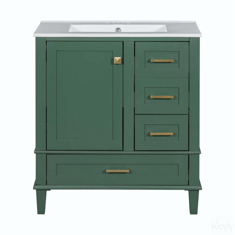 Meuble-lavabo simple 30 po avec plateau Solmayra, Vert