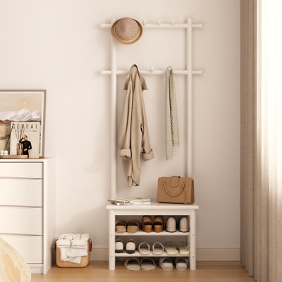 Aaryahi Solid Wood Hall Tree with Bench, Shoe Storage & 11 Hooks, Entryway Organizer