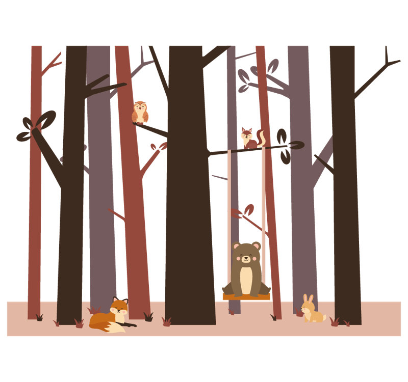 Adhésif décoratif ours, renard et animaux de la forêt, H 28 po x l 19 po