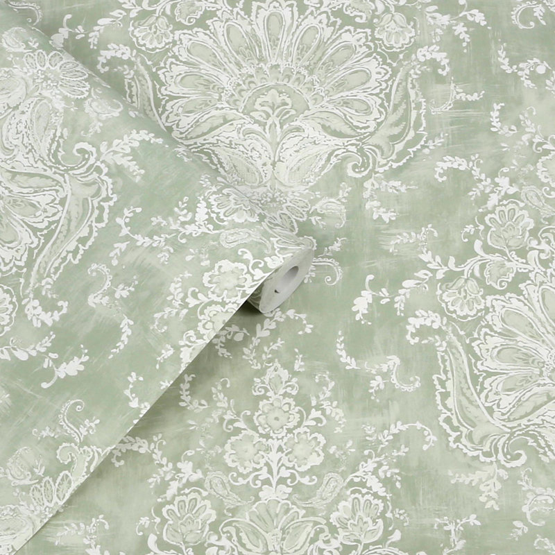 Laura Ashley - papier peint vert sauge Maddox